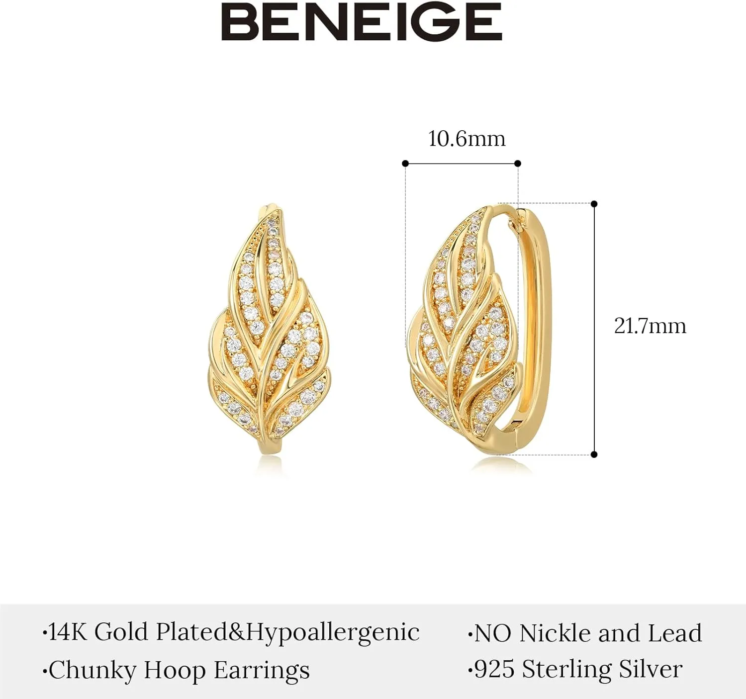 BENEIGE Women Hoop Huggie Earrings 14K Gold Plated Cubic Zirconia Earrings Simple Boho Earrings Handmade Hypoallergenic Jewelry Gifts