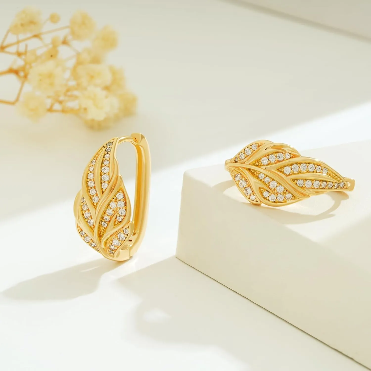 BENEIGE Women Hoop Huggie Earrings 14K Gold Plated Cubic Zirconia Earrings Simple Boho Earrings Handmade Hypoallergenic Jewelry Gifts