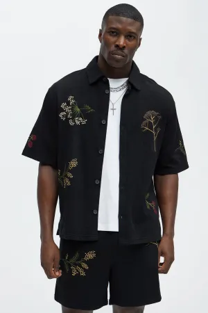 Berries And Bloom Embroidered Shirt - Black