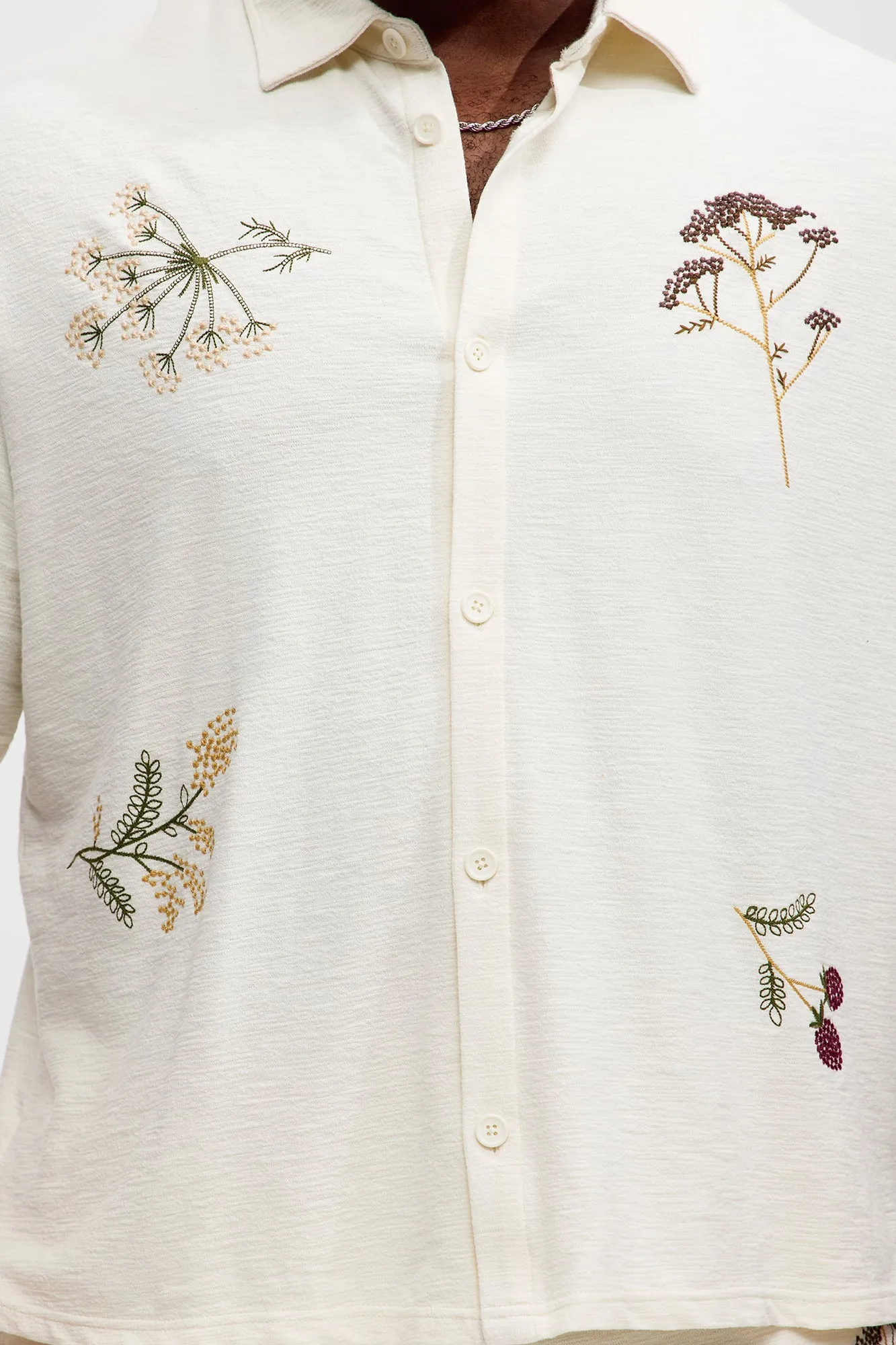 Berries And Bloom Embroidered Shirt - Cream