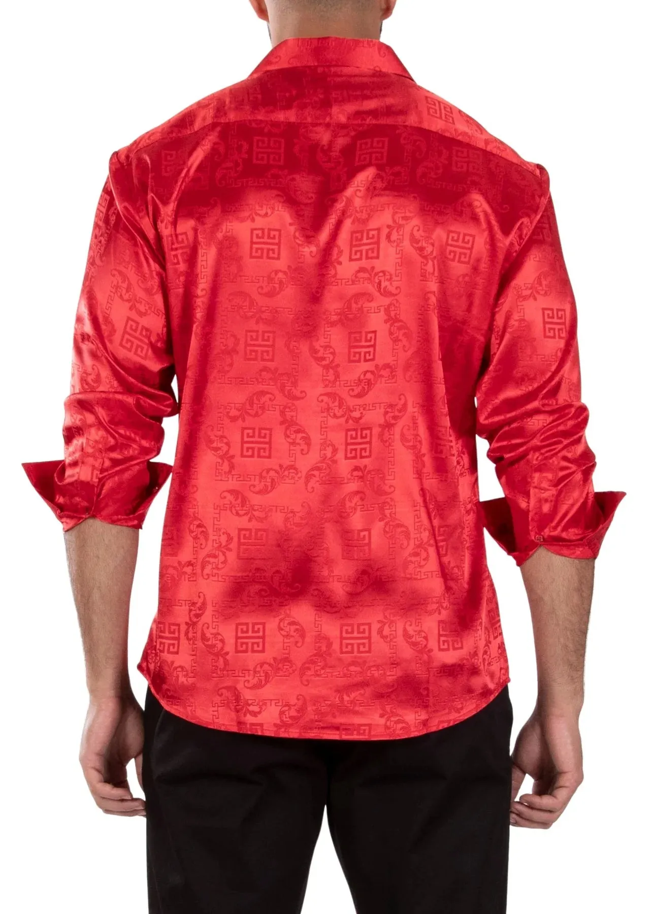 BeSpoke Mens Fancy Silk Feel Long Sleeve-Red