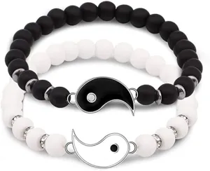 Best Friend Bracelets for 2, Matching Yin Yang Friend Couple Bracelet Adjustable Yin Yang Beaded Bracelet Long Distance Bracelet Friendship Jewelry for Couple Lovers
