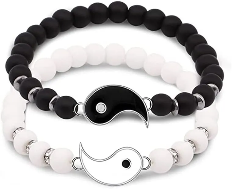 Best Friend Bracelets for 2, Matching Yin Yang Friend Couple Bracelet Adjustable Yin Yang Beaded Bracelet Long Distance Bracelet Friendship Jewelry for Couple Lovers