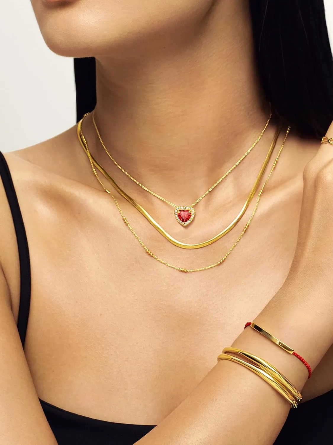 Bestyle Gold Necklace for Women Gold Birthstone Necklaces for Mom Wife Her Valentines Anniversary Mother's Day Birthday Gift, Created Gemstone Gold Chain Choker Necklace Birthstone Jewelry