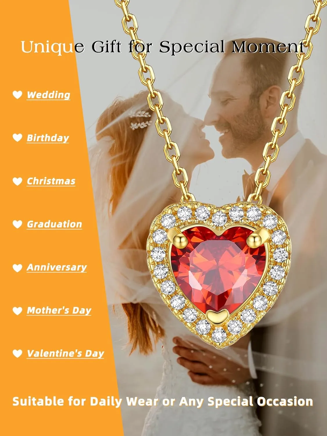 Bestyle Gold Necklace for Women Gold Birthstone Necklaces for Mom Wife Her Valentines Anniversary Mother's Day Birthday Gift, Created Gemstone Gold Chain Choker Necklace Birthstone Jewelry