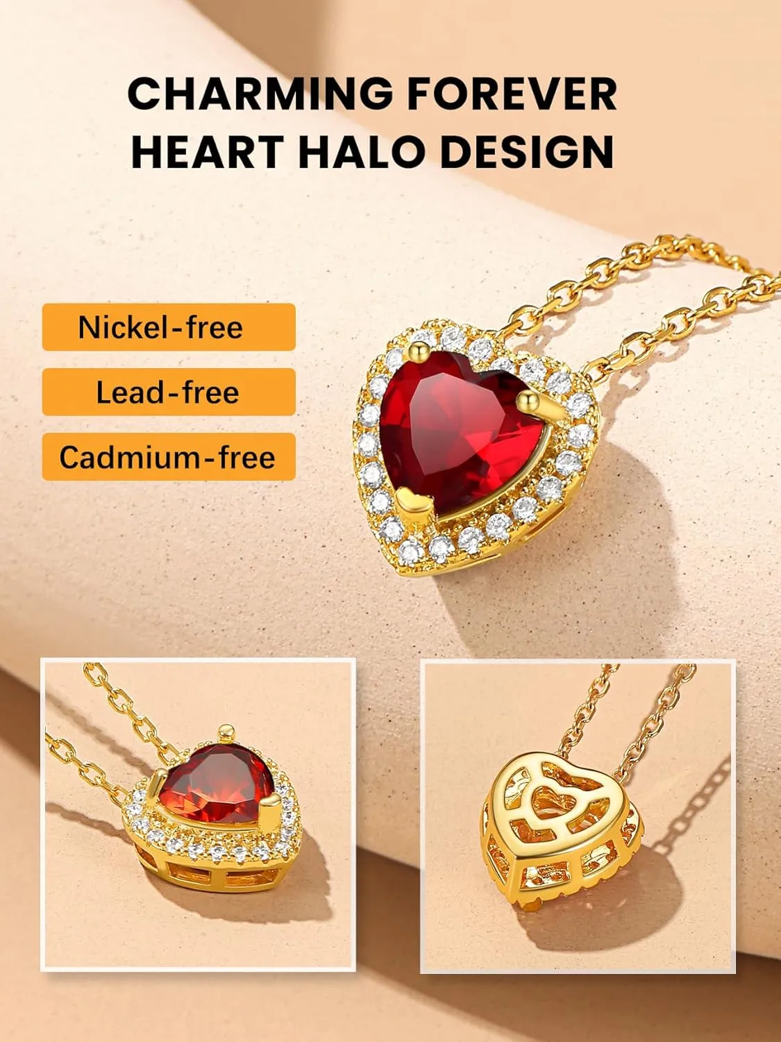 Bestyle Gold Necklace for Women Gold Birthstone Necklaces for Mom Wife Her Valentines Anniversary Mother's Day Birthday Gift, Created Gemstone Gold Chain Choker Necklace Birthstone Jewelry