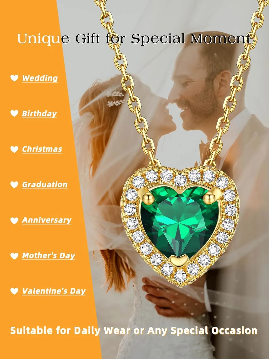 Bestyle Gold Necklace for Women Gold Birthstone Necklaces for Mom Wife Her Valentines Anniversary Mother's Day Birthday Gift, Created Gemstone Gold Chain Choker Necklace Birthstone Jewelry