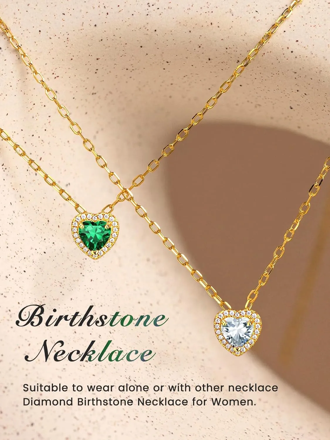 Bestyle Gold Necklace for Women Gold Birthstone Necklaces for Mom Wife Her Valentines Anniversary Mother's Day Birthday Gift, Created Gemstone Gold Chain Choker Necklace Birthstone Jewelry