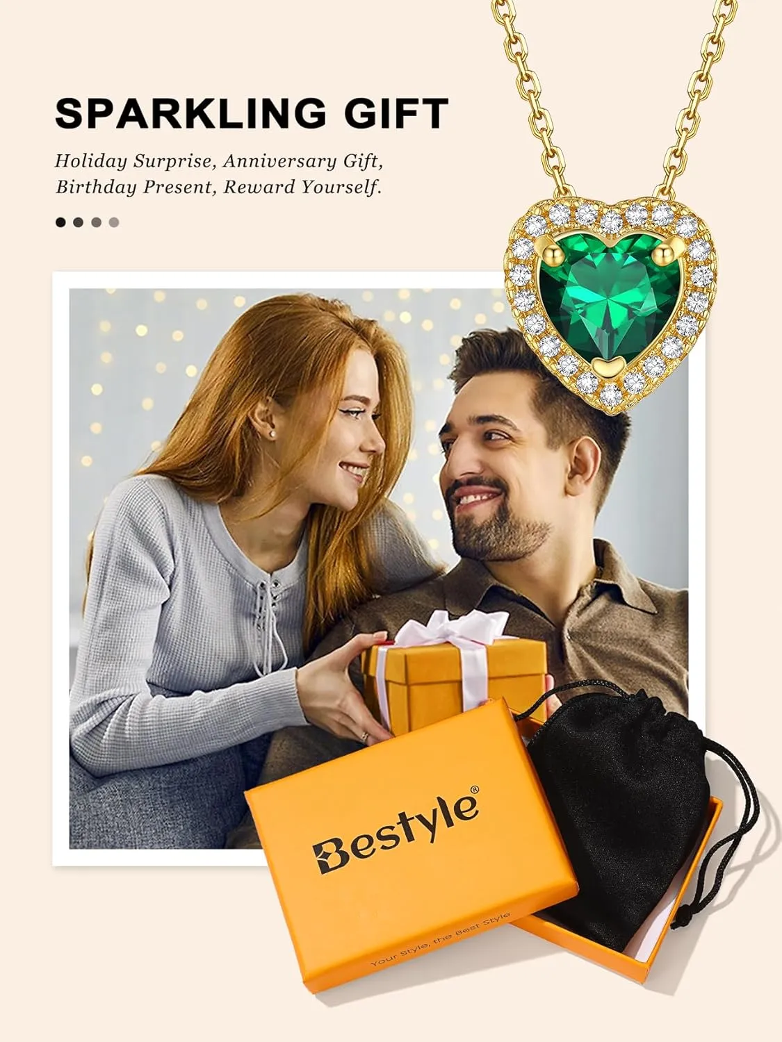 Bestyle Gold Necklace for Women Gold Birthstone Necklaces for Mom Wife Her Valentines Anniversary Mother's Day Birthday Gift, Created Gemstone Gold Chain Choker Necklace Birthstone Jewelry