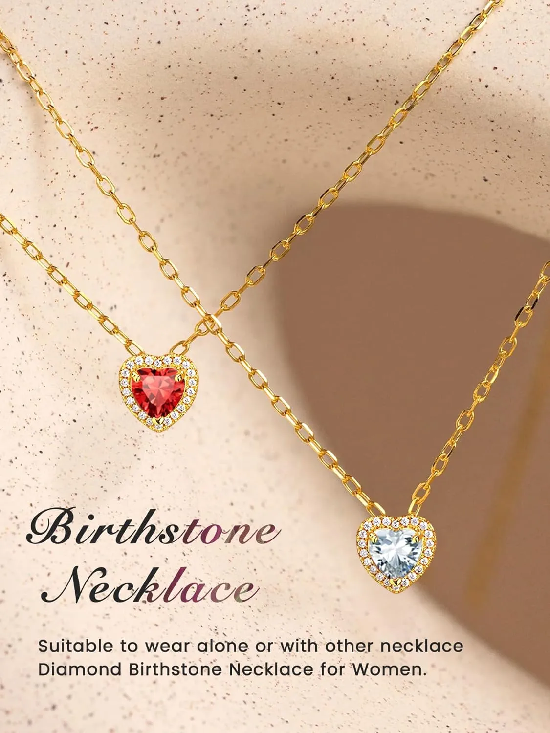 Bestyle Gold Necklace for Women Gold Birthstone Necklaces for Mom Wife Her Valentines Anniversary Mother's Day Birthday Gift, Created Gemstone Gold Chain Choker Necklace Birthstone Jewelry