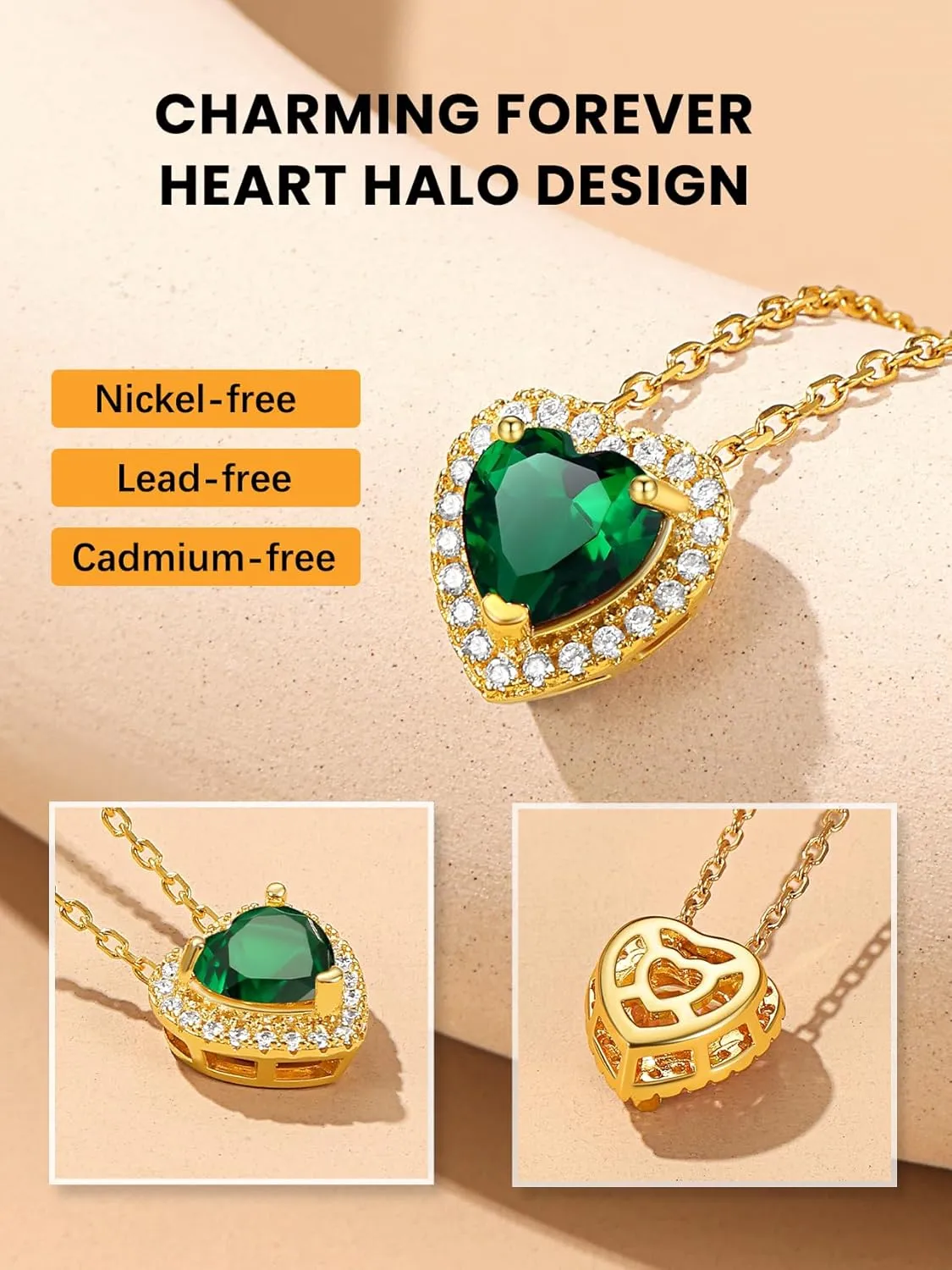 Bestyle Gold Necklace for Women Gold Birthstone Necklaces for Mom Wife Her Valentines Anniversary Mother's Day Birthday Gift, Created Gemstone Gold Chain Choker Necklace Birthstone Jewelry