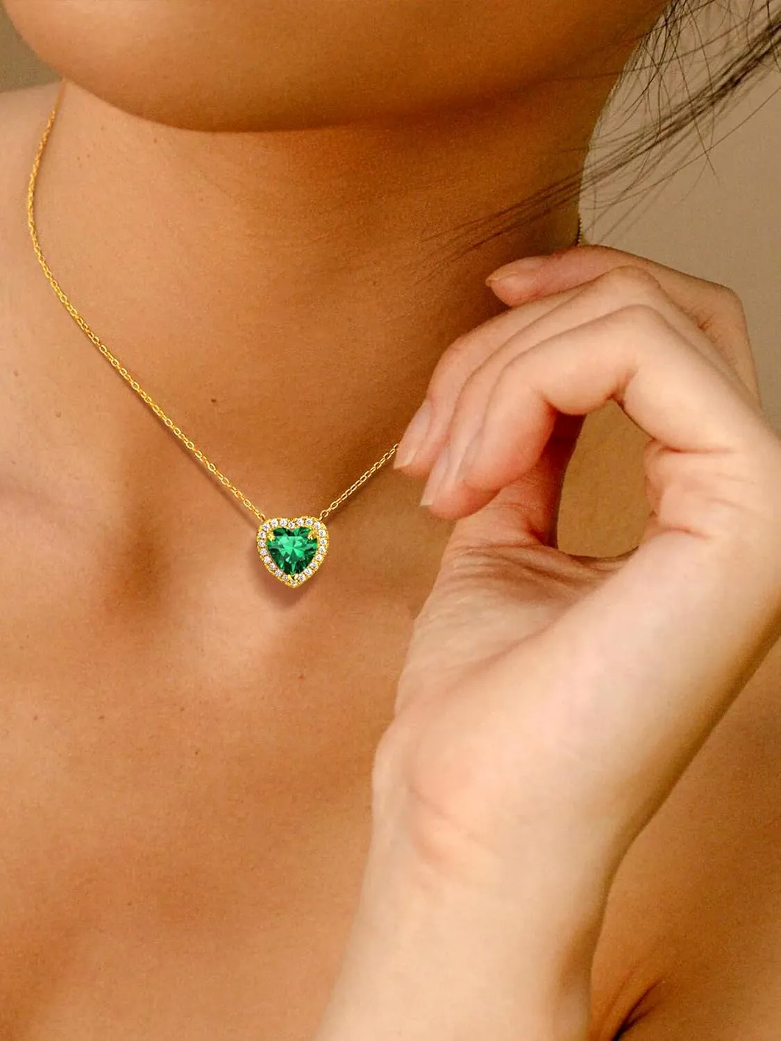Bestyle Gold Necklace for Women Gold Birthstone Necklaces for Mom Wife Her Valentines Anniversary Mother's Day Birthday Gift, Created Gemstone Gold Chain Choker Necklace Birthstone Jewelry