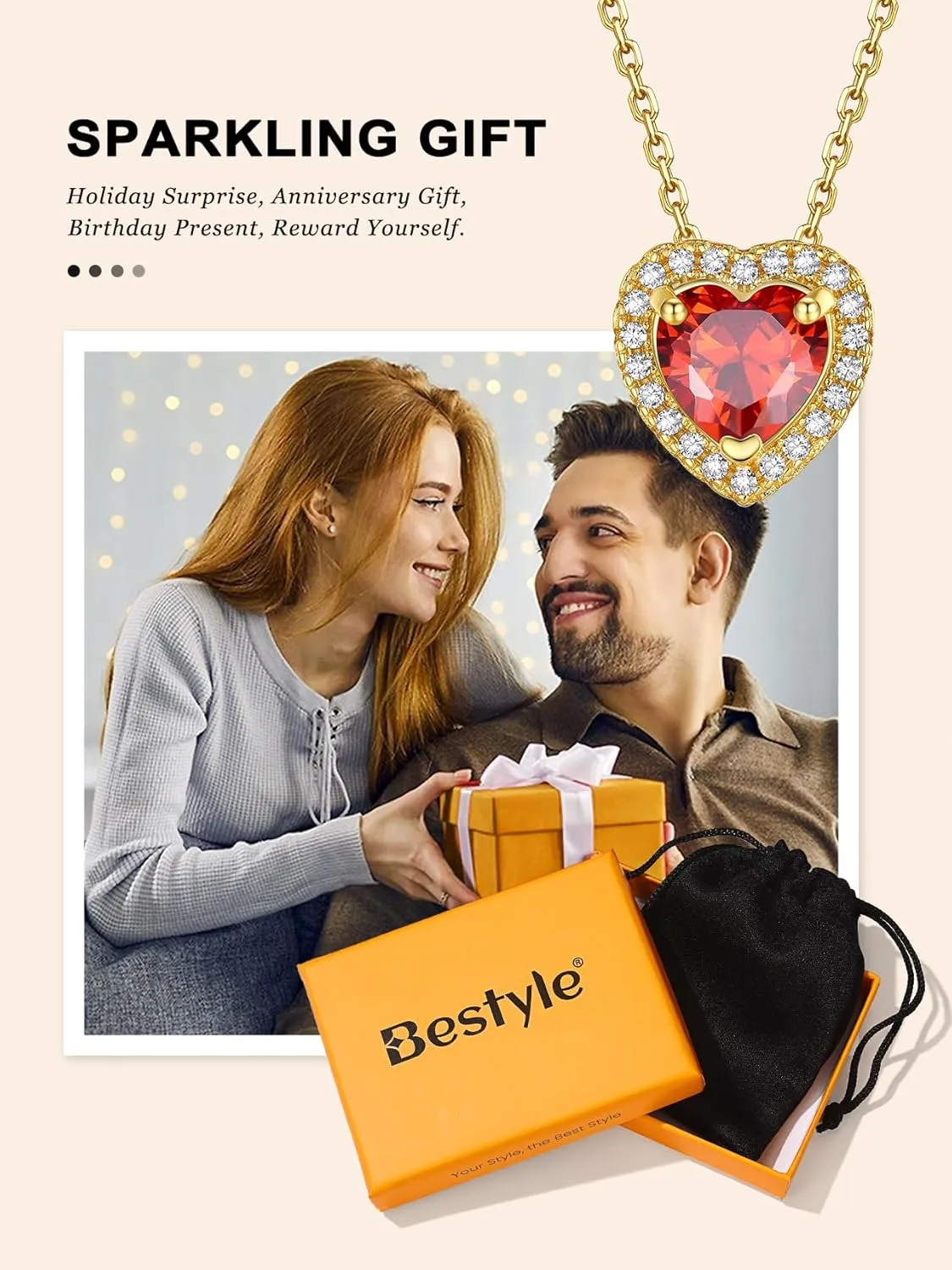 Bestyle Gold Necklace for Women Gold Birthstone Necklaces for Mom Wife Her Valentines Anniversary Mother's Day Birthday Gift, Created Gemstone Gold Chain Choker Necklace Birthstone Jewelry