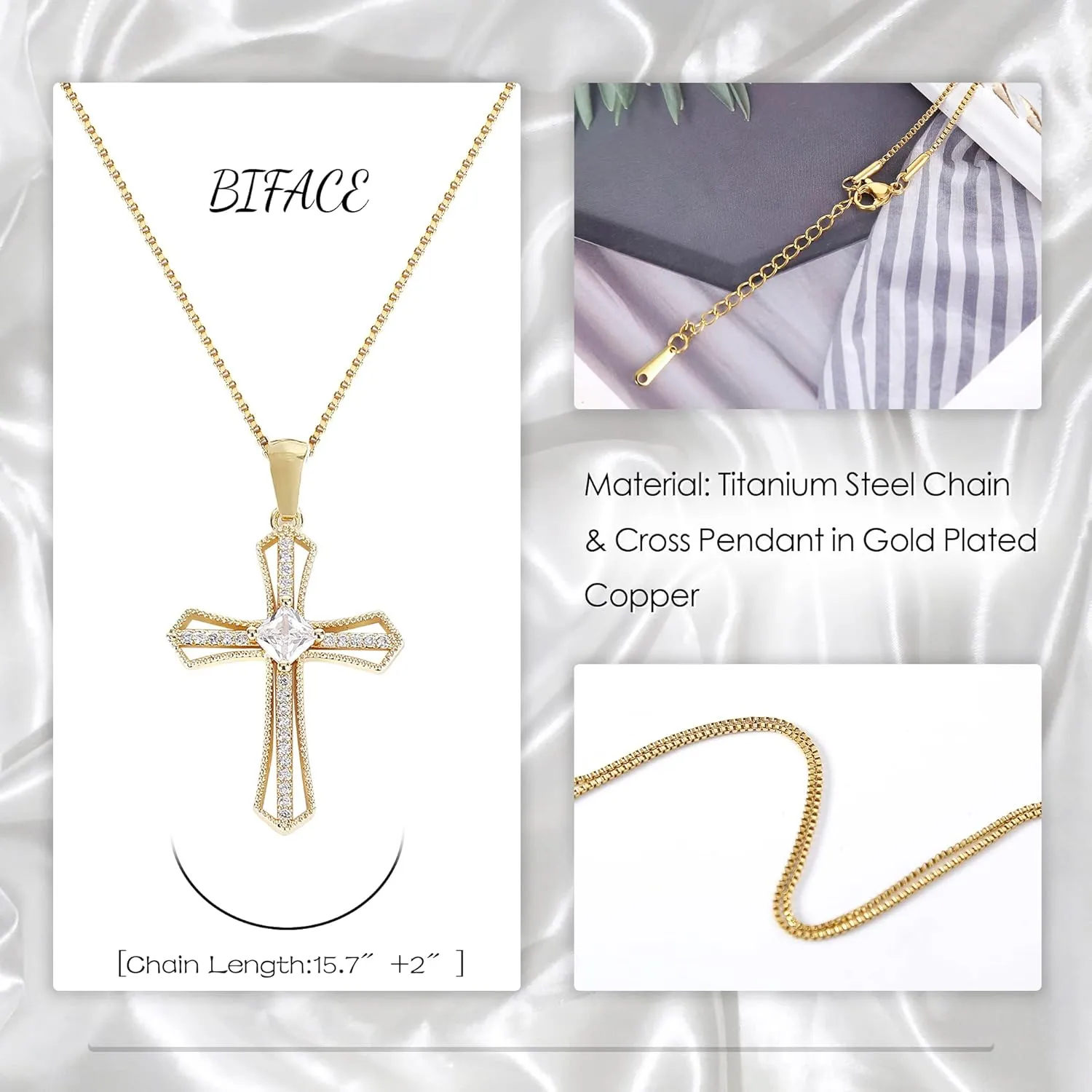BIFACE Cross Necklaces for Women Jewelry Necklaces for Teen Girls Women 16K Gold Plated Cross Pendant Choker Necklace Valentine's Day Jewelry Gifts for Women Girls Christmas gifts for women