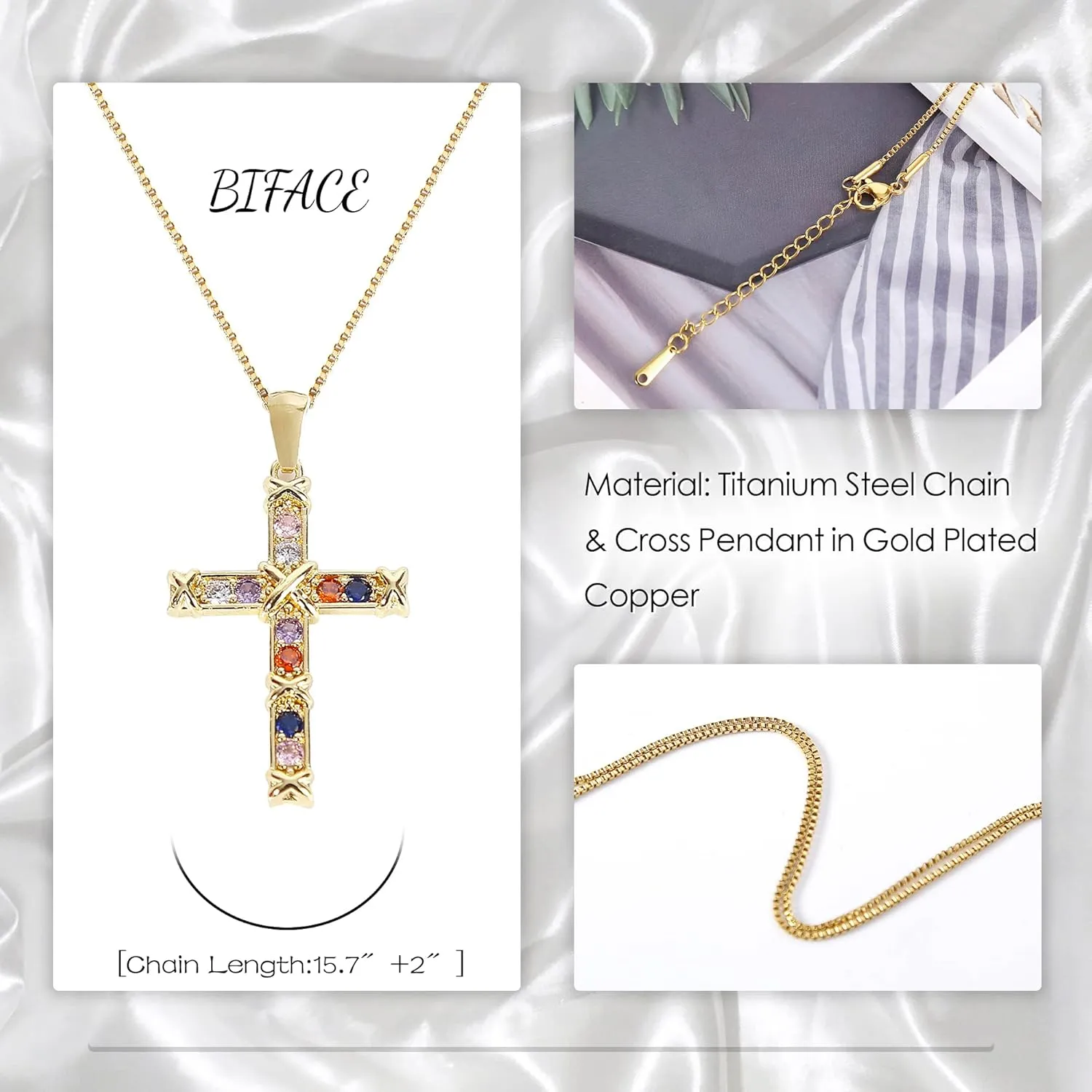 BIFACE Cross Necklaces for Women Jewelry Necklaces for Teen Girls Women 16K Gold Plated Cross Pendant Choker Necklace Valentine's Day Jewelry Gifts for Women Girls Christmas gifts for women
