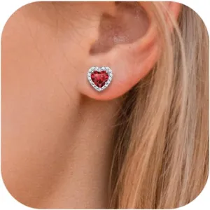 Birthstone Earrings for Women Wife Mom Grandma, S925 Sterling Silver Earrings Jewelry Heart Birthstone Stud Earrings with Cubic Zirconia, Anniversary Birthday Gifts