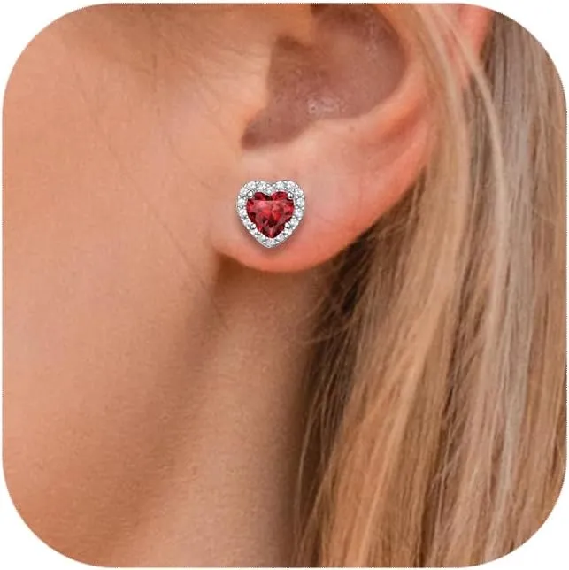Birthstone Earrings for Women Wife Mom Grandma, S925 Sterling Silver Earrings Jewelry Heart Birthstone Stud Earrings with Cubic Zirconia, Anniversary Birthday Gifts