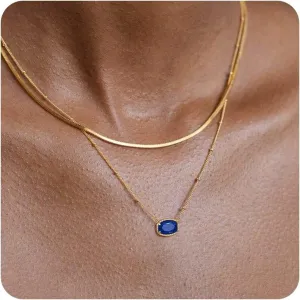 Birthstone Necklace for Women Gold Layered Necklaces Trendy 14K Gold Plated Dainty Crystal Pendant Necklace Simple Thin Snake Chain Jewelry Gifts for Women Birthday