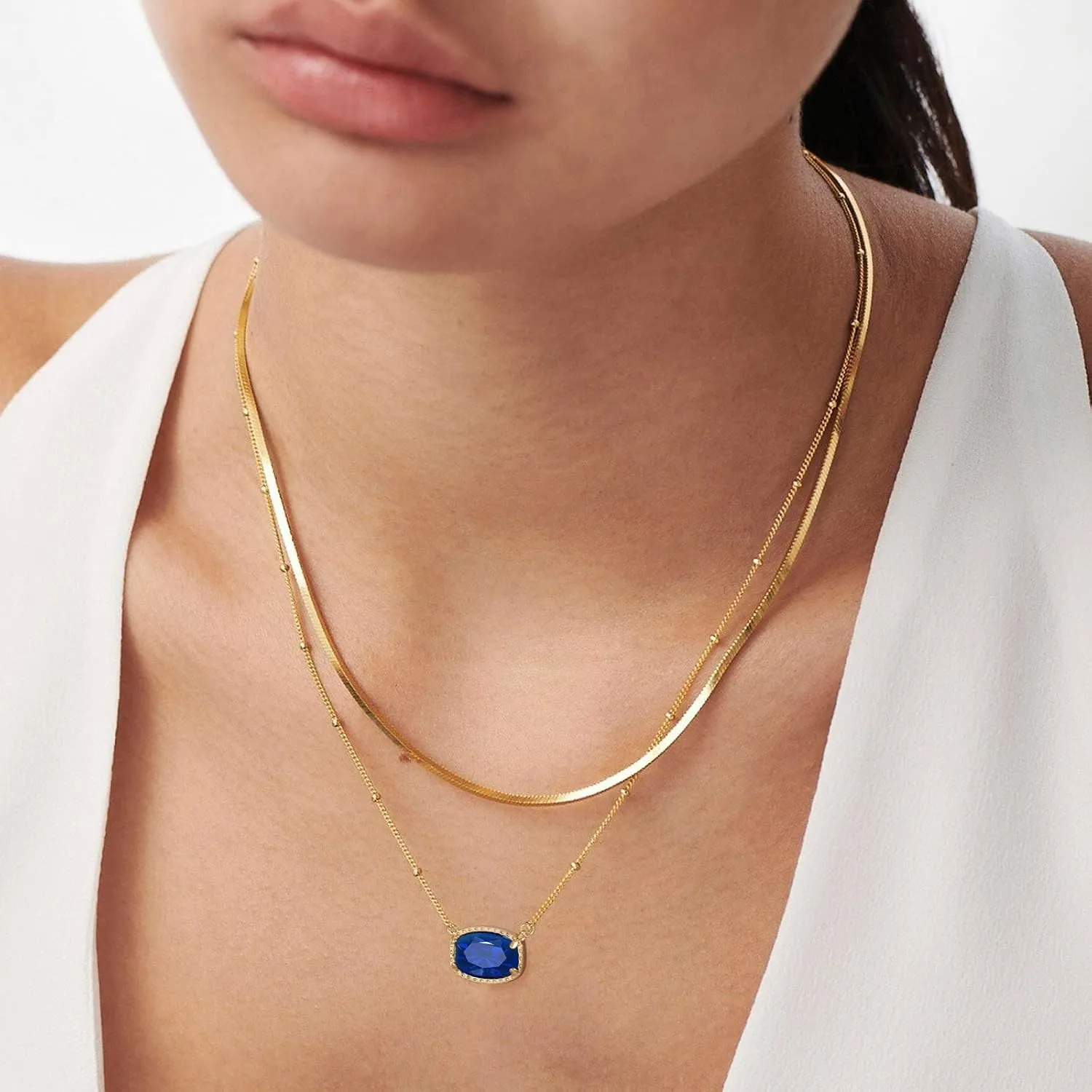 Birthstone Necklace for Women Gold Layered Necklaces Trendy 14K Gold Plated Dainty Crystal Pendant Necklace Simple Thin Snake Chain Jewelry Gifts for Women Birthday