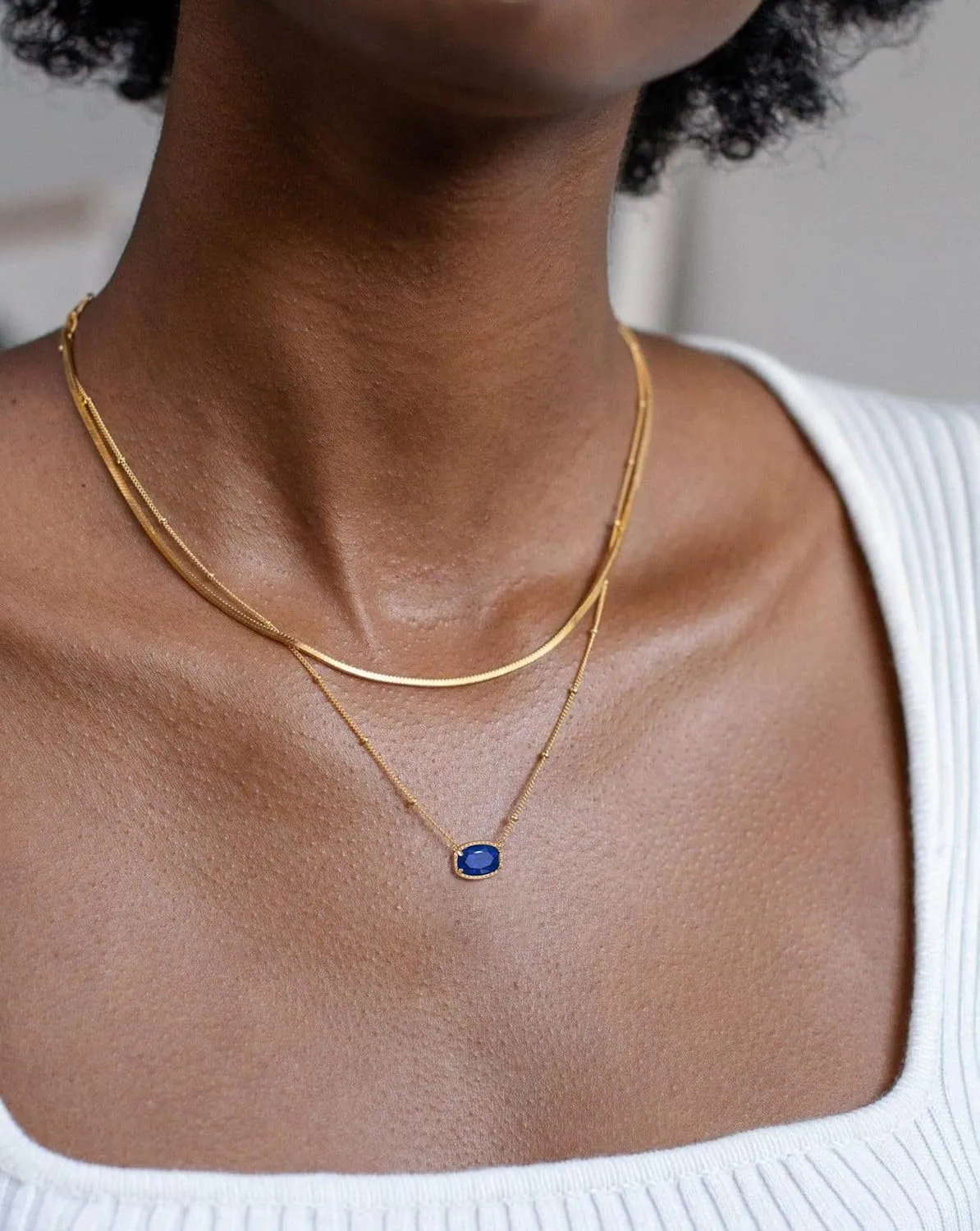 Birthstone Necklace for Women Gold Layered Necklaces Trendy 14K Gold Plated Dainty Crystal Pendant Necklace Simple Thin Snake Chain Jewelry Gifts for Women Birthday