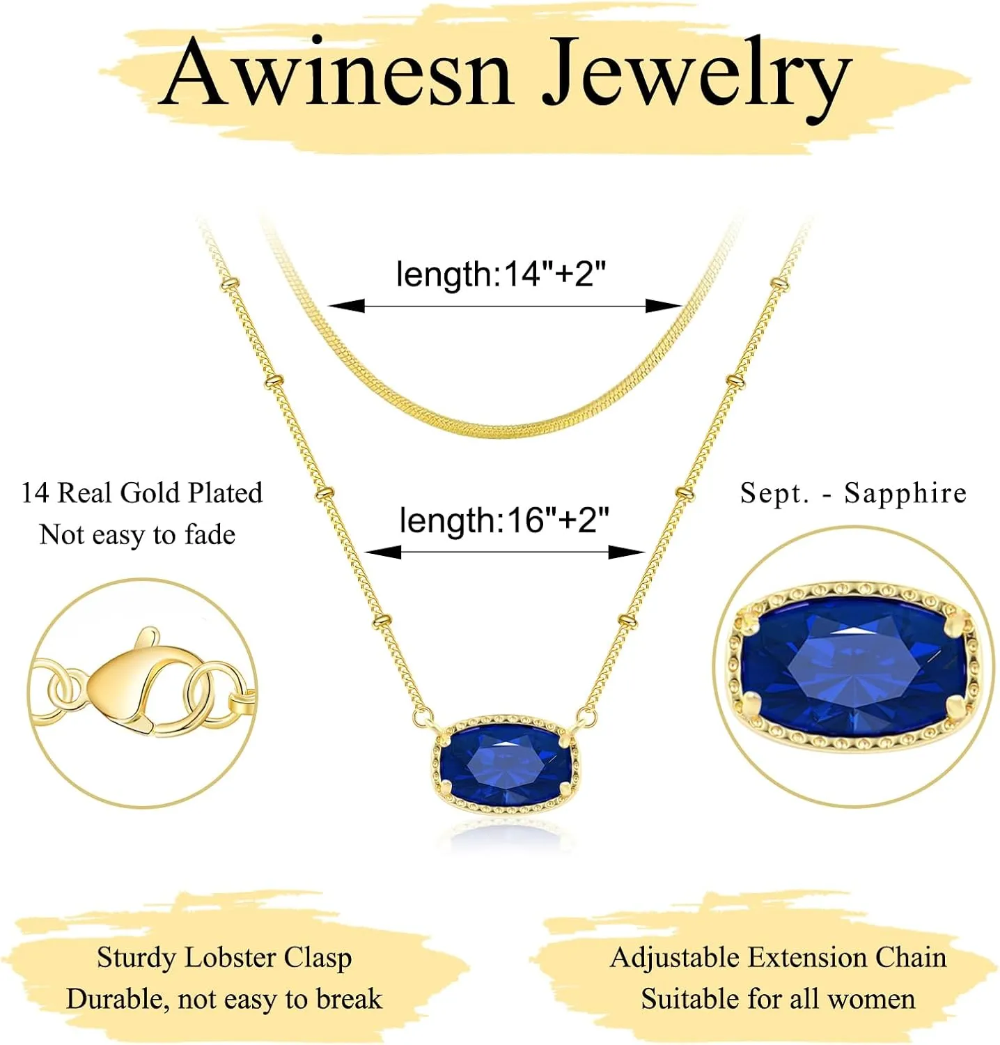 Birthstone Necklace for Women Gold Layered Necklaces Trendy 14K Gold Plated Dainty Crystal Pendant Necklace Simple Thin Snake Chain Jewelry Gifts for Women Birthday