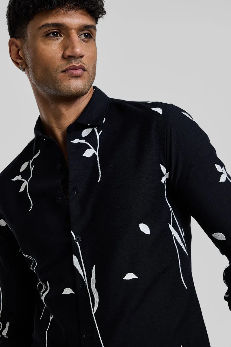 Black Floral Embroidered Shirt