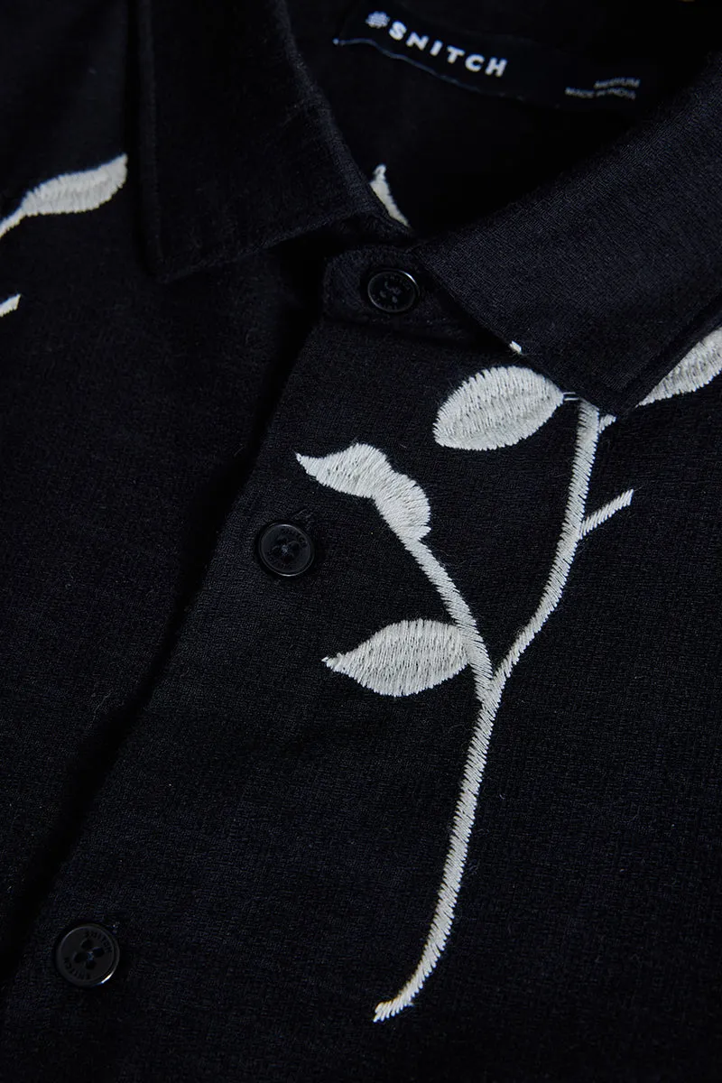 Black Floral Embroidered Shirt
