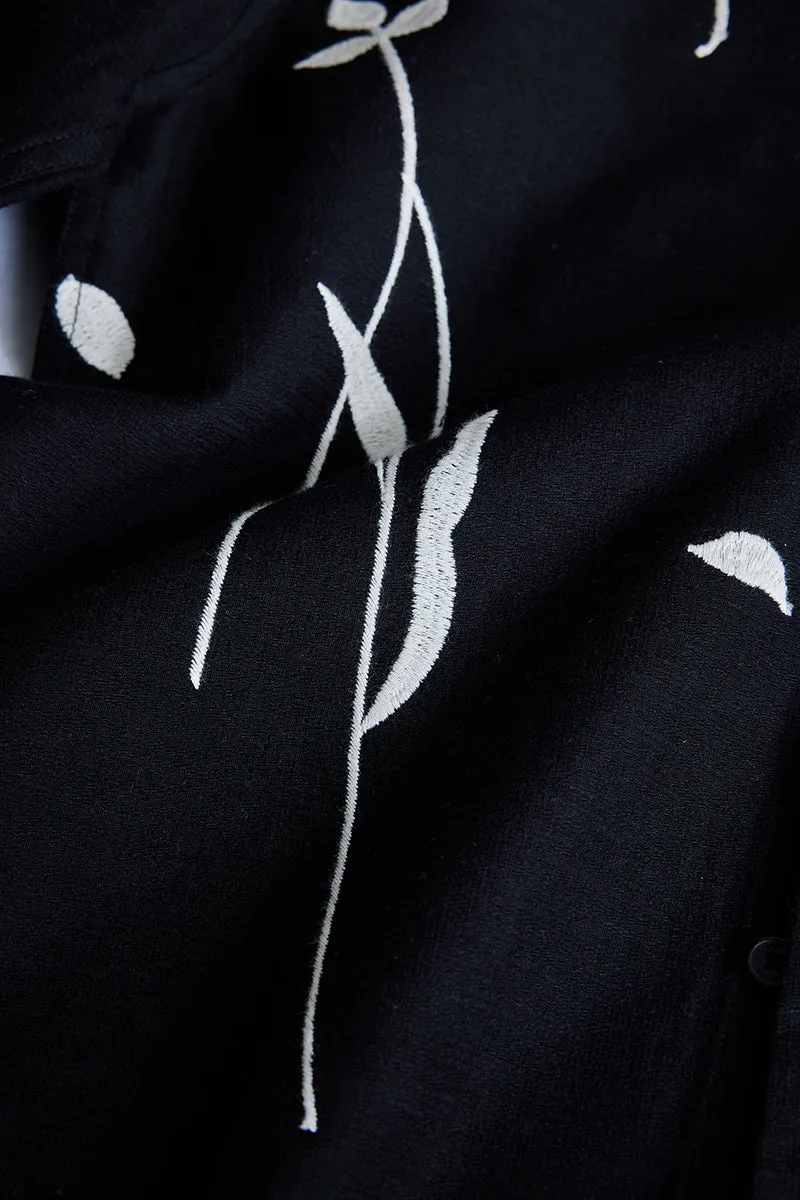 Black Floral Embroidered Shirt