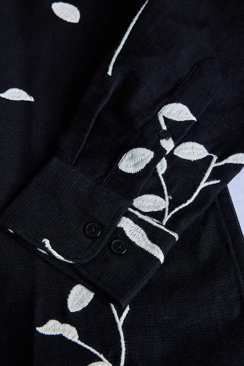 Black Floral Embroidered Shirt