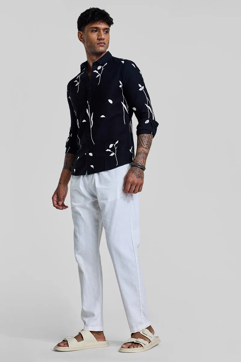 Black Floral Embroidered Shirt