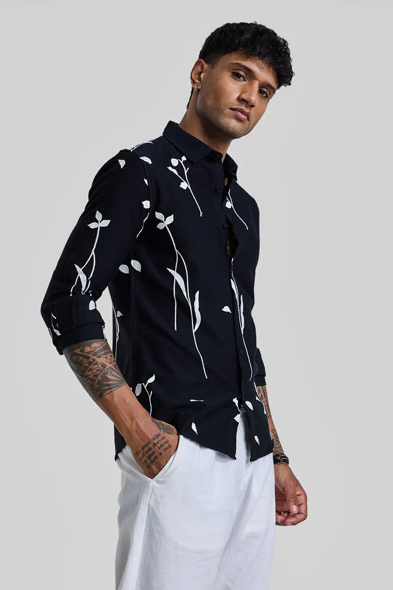 Black Floral Embroidered Shirt