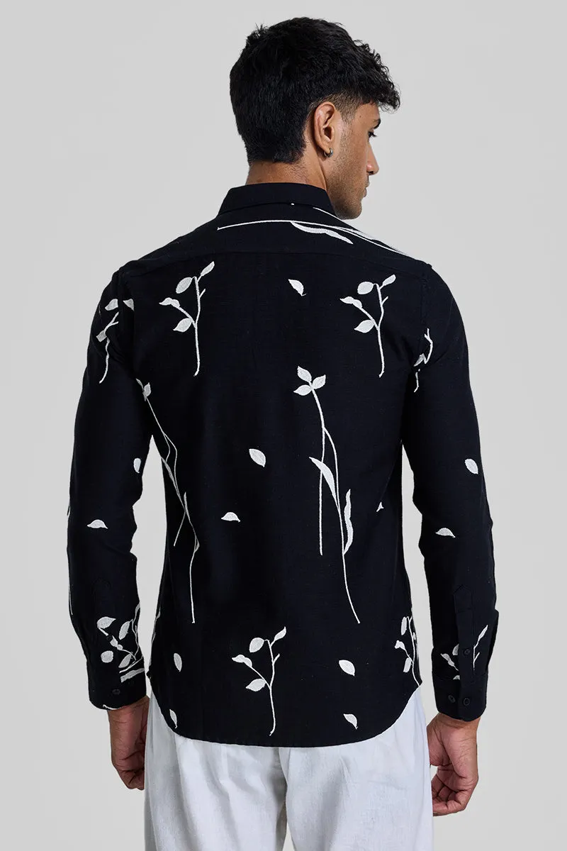 Black Floral Embroidered Shirt