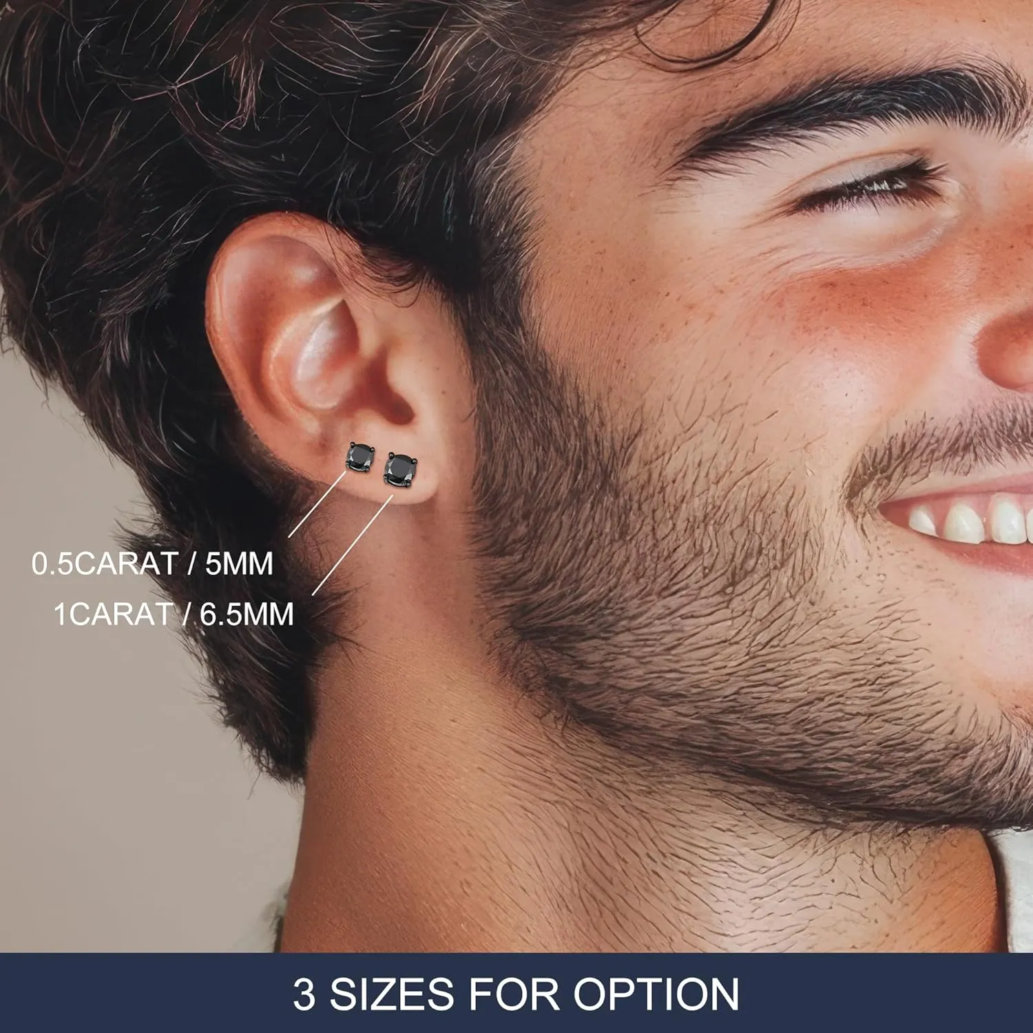 Black Moissanite Earrings for Men, Round Cut D Color VVS1 Clarity Lab Created Moissanite Earrings Studs S925 Sterling Silver Jewelry for Women Men