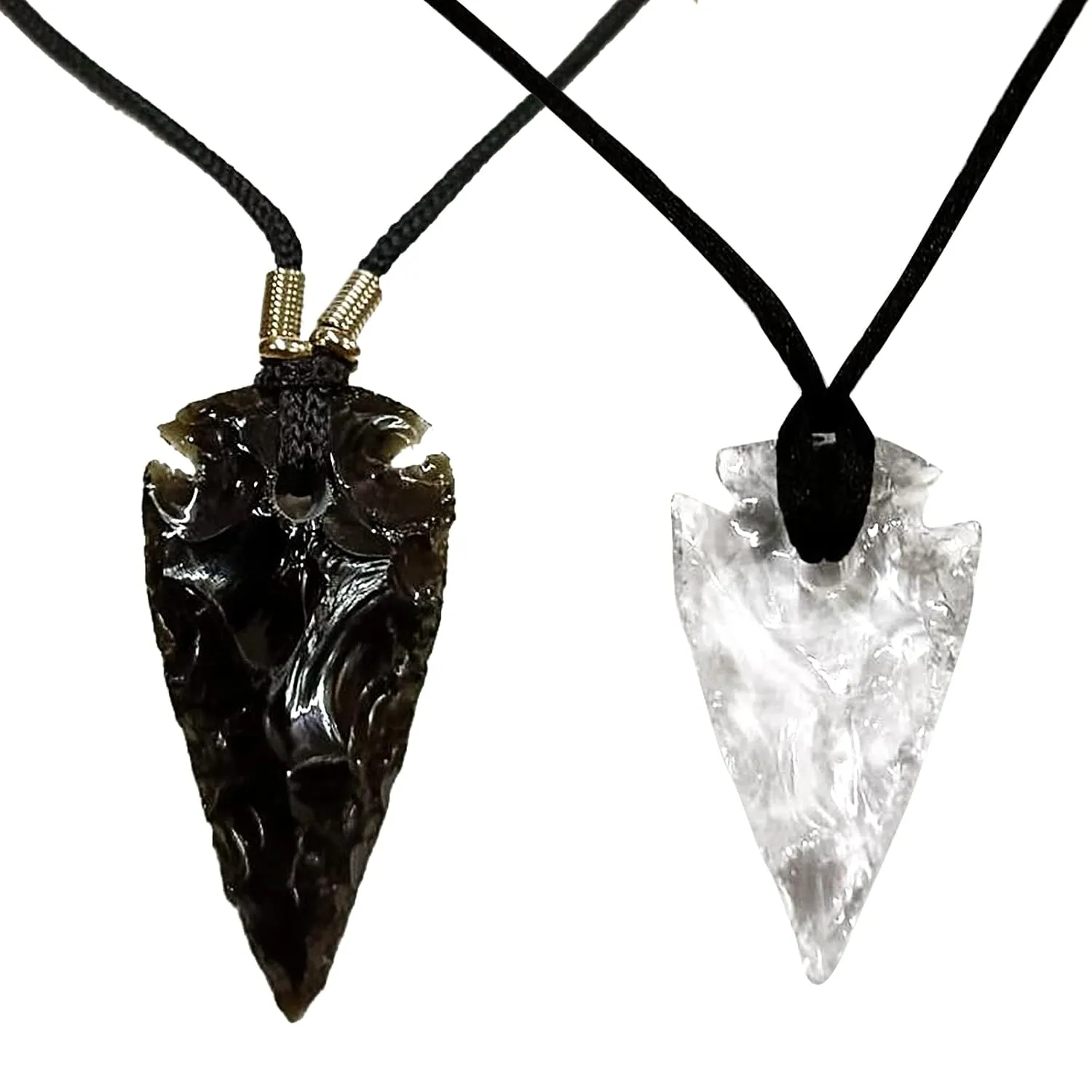 Black Obsidian Arrowhead Necklace men women Arrow Head necklaces   Clear Glass arrowhead