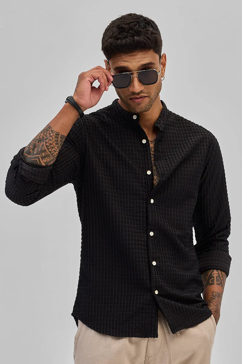 Black Textured Mandarin Shirt
