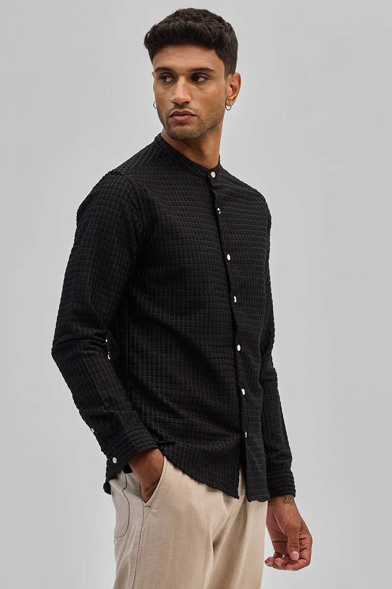 Black Textured Mandarin Shirt