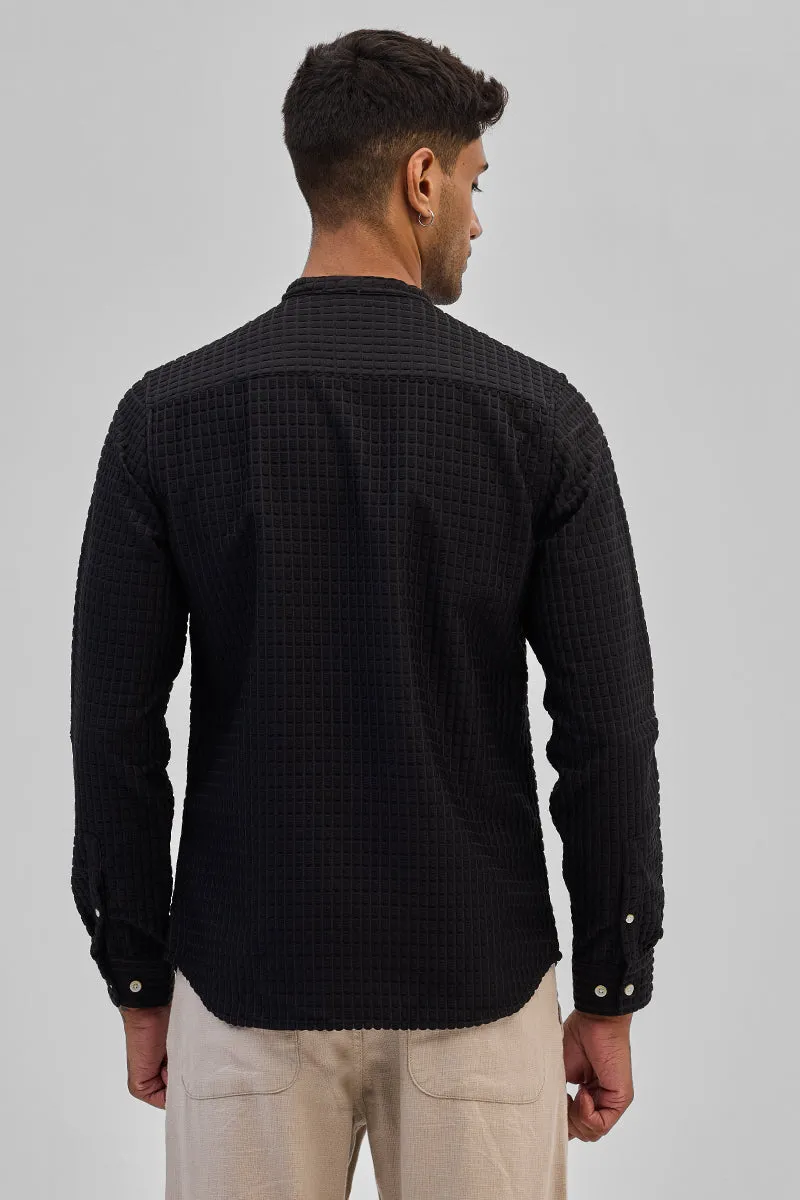 Black Textured Mandarin Shirt