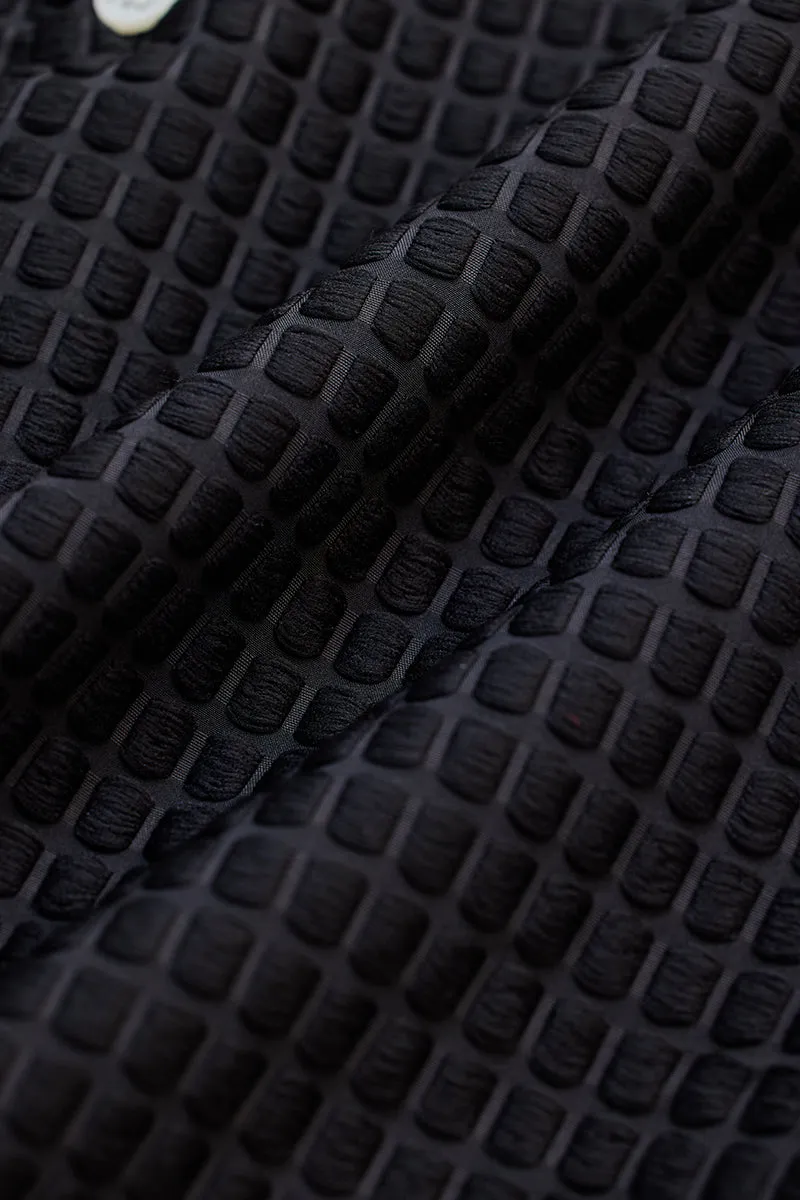 Black Textured Mandarin Shirt