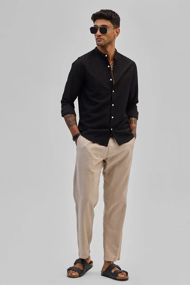 Black Textured Mandarin Shirt
