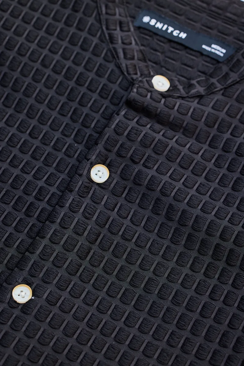 Black Textured Mandarin Shirt