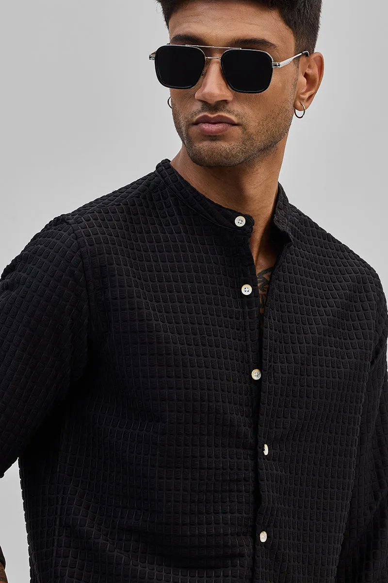 Black Textured Mandarin Shirt