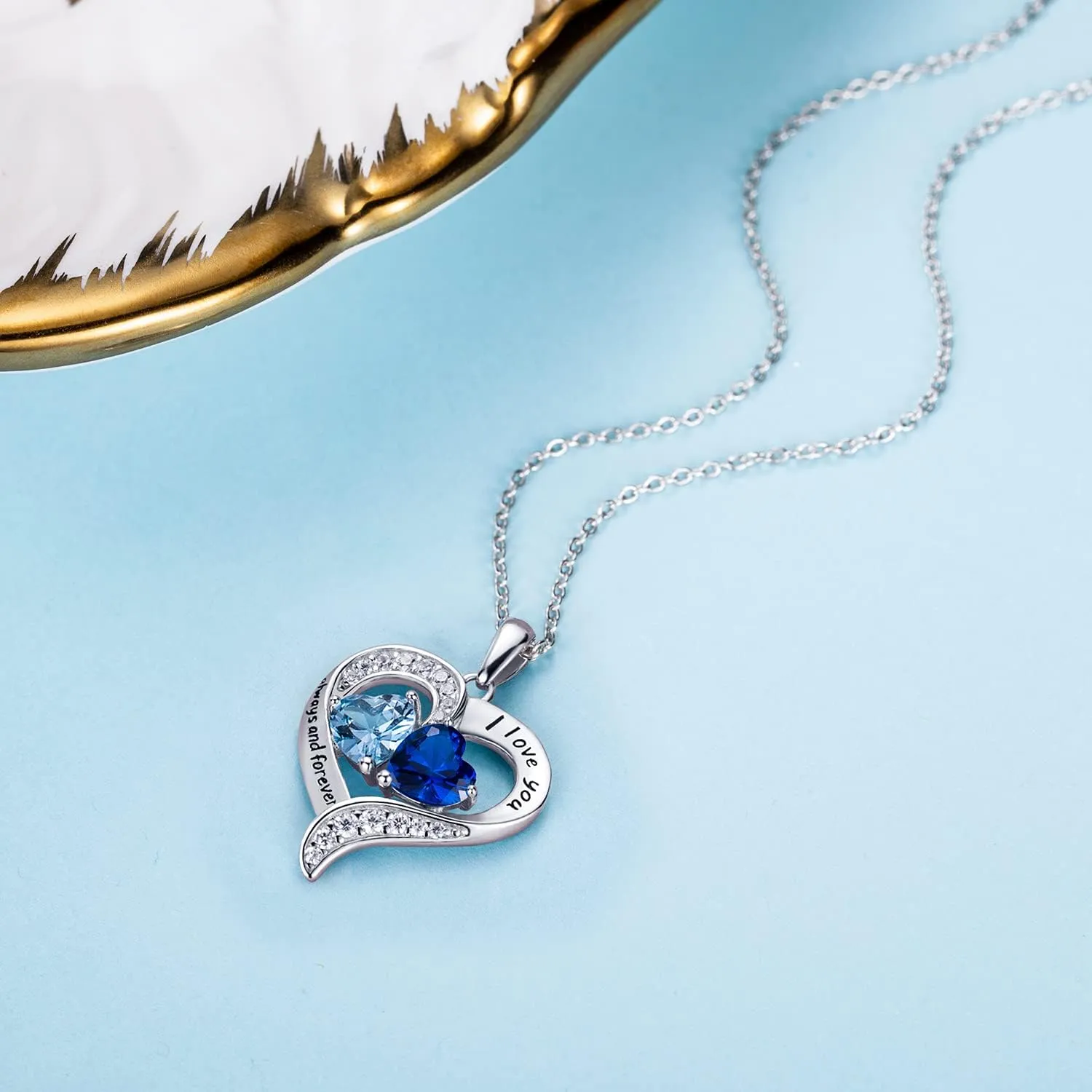 BlingGem Heart Necklaces for Women 925 Sterling Silver Birthstone Necklace for Women With 2 Birthstones Womens Jewelry Customized Pendant Necklace Gifts For Women Wife Mom