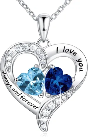 BlingGem Heart Necklaces for Women 925 Sterling Silver Birthstone Necklace for Women With 2 Birthstones Womens Jewelry Customized Pendant Necklace Gifts For Women Wife Mom