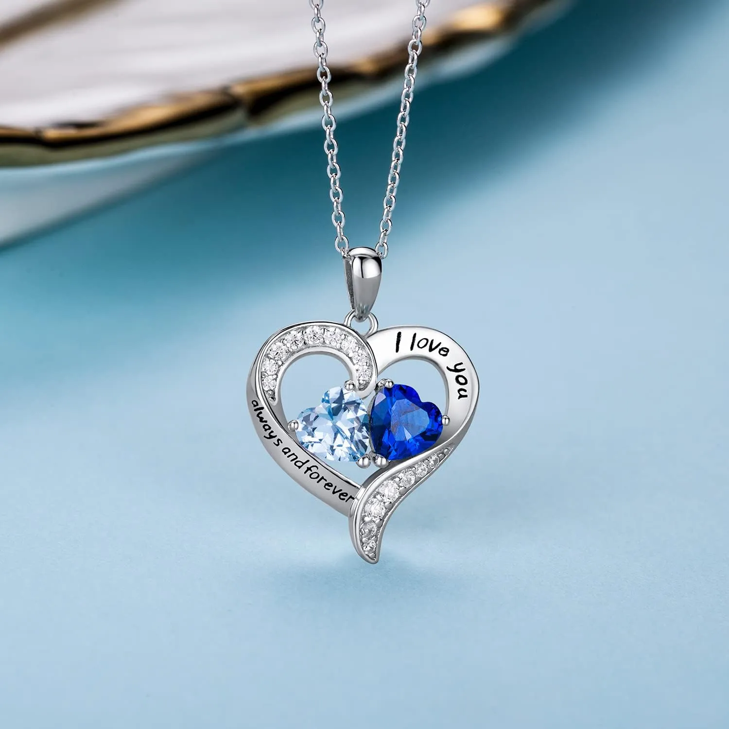 BlingGem Heart Necklaces for Women 925 Sterling Silver Birthstone Necklace for Women With 2 Birthstones Womens Jewelry Customized Pendant Necklace Gifts For Women Wife Mom