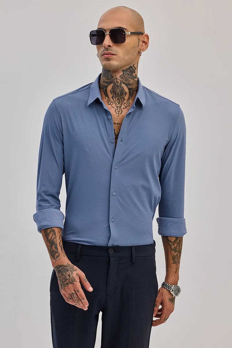 Blue Stretchable Pique Shirt