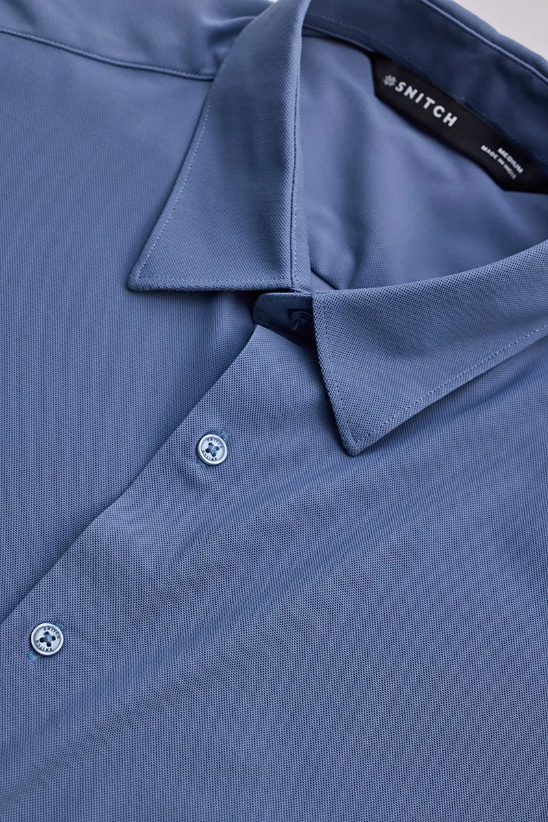 Blue Stretchable Pique Shirt