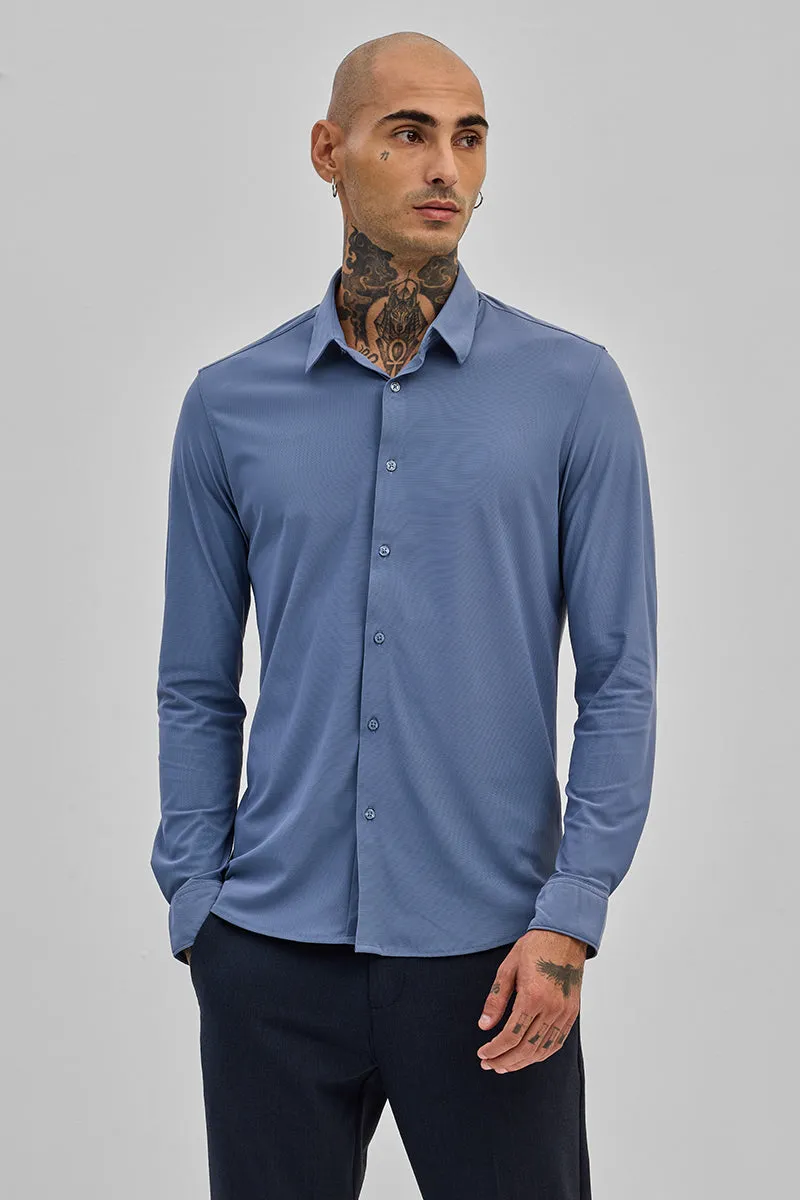 Blue Stretchable Pique Shirt