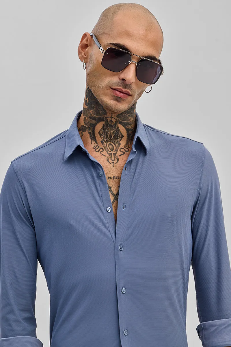 Blue Stretchable Pique Shirt