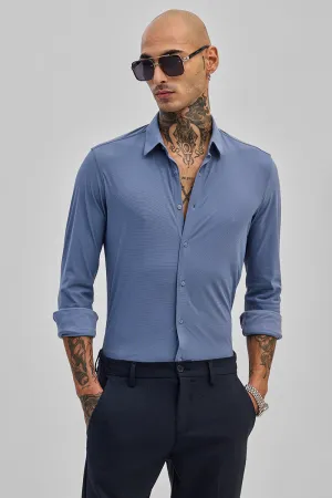Blue Stretchable Pique Shirt