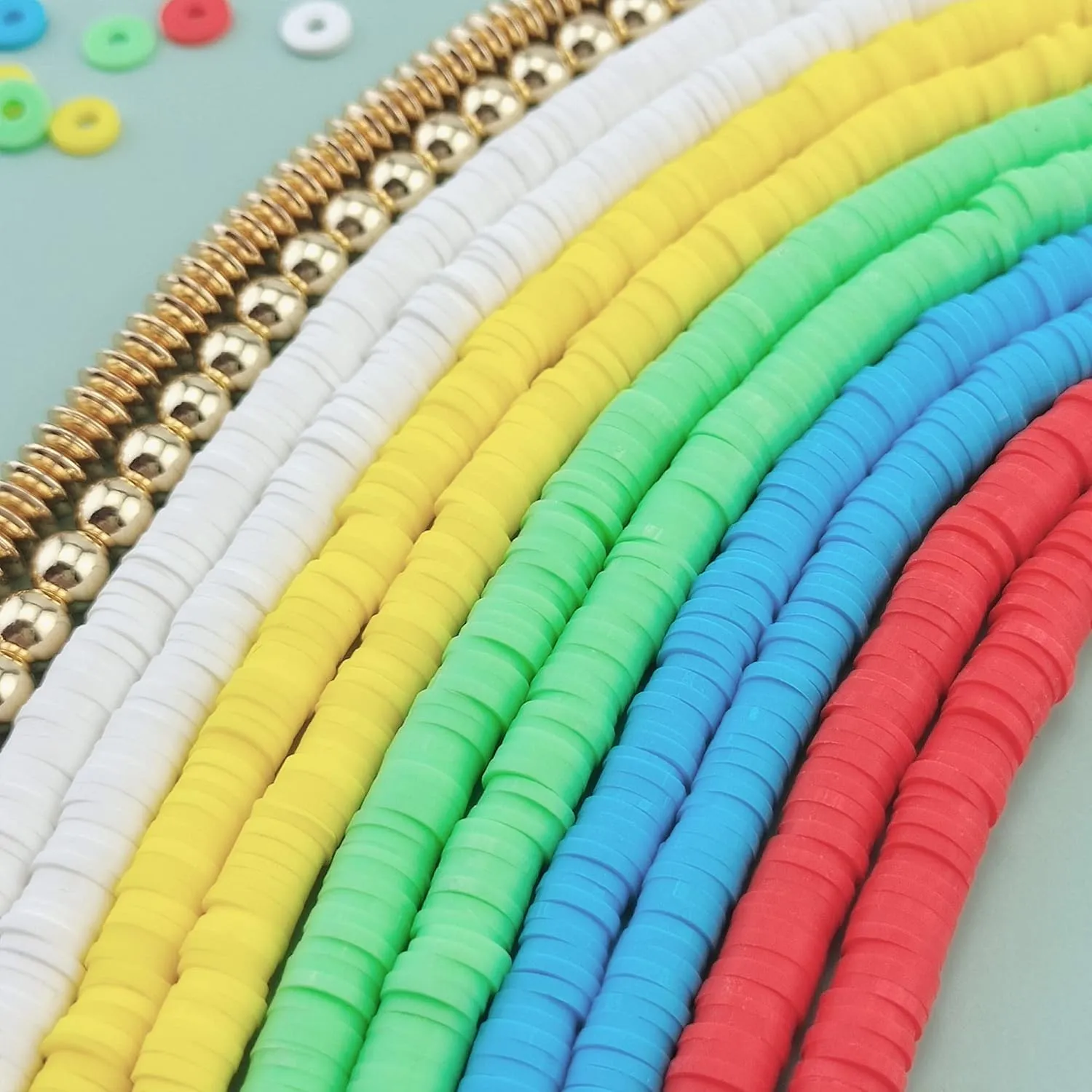 Bocar 6mm 10 Strands Clay Beads Kit Vinyl Flat Handmade Polymer Clay Beads with 2 Strands Alloy Beads Spacer for Jewelry Making Necklace Bracelet Earrings Finding (CB-001-mix 5)